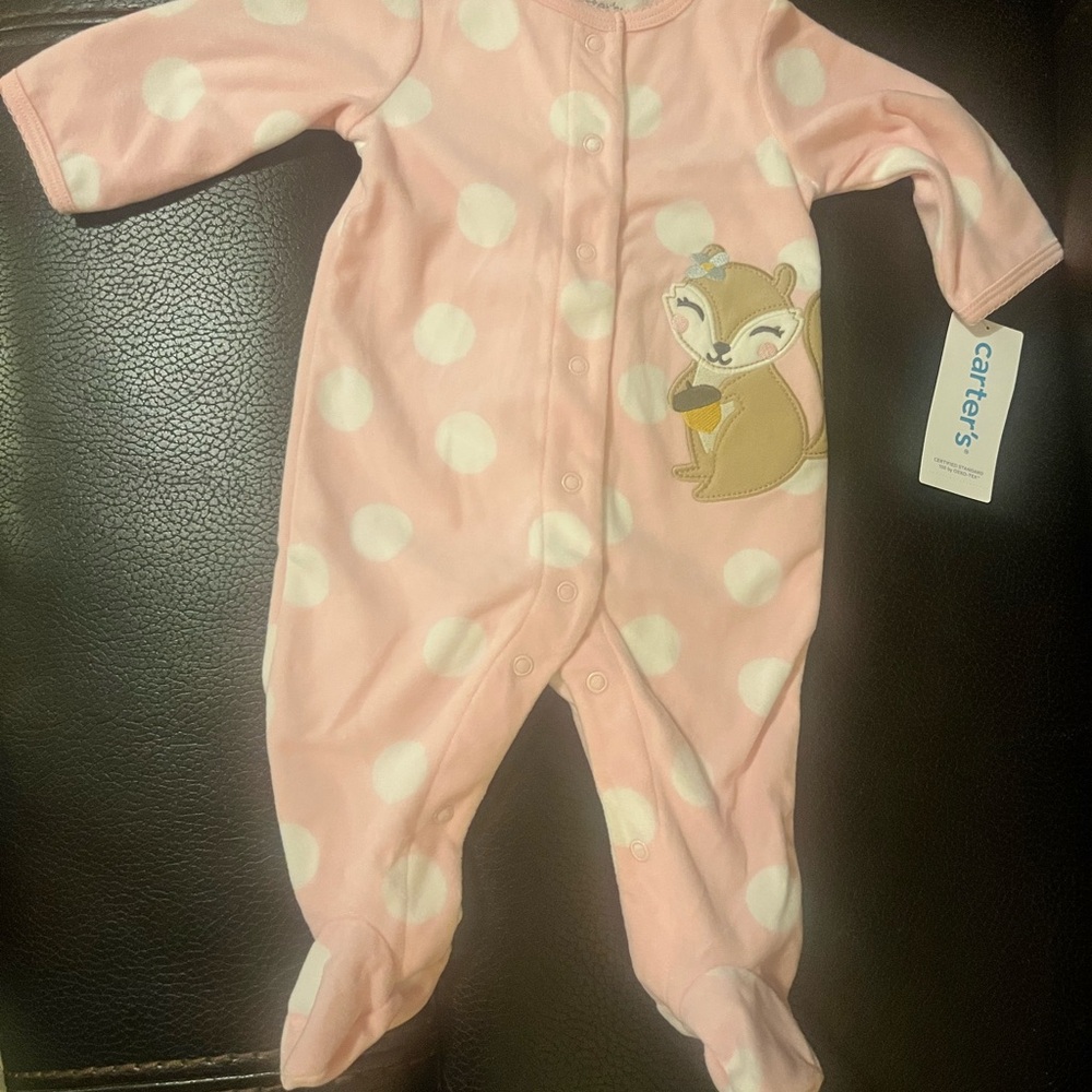 Carter's Pink and White Baby Footie with Fox Design